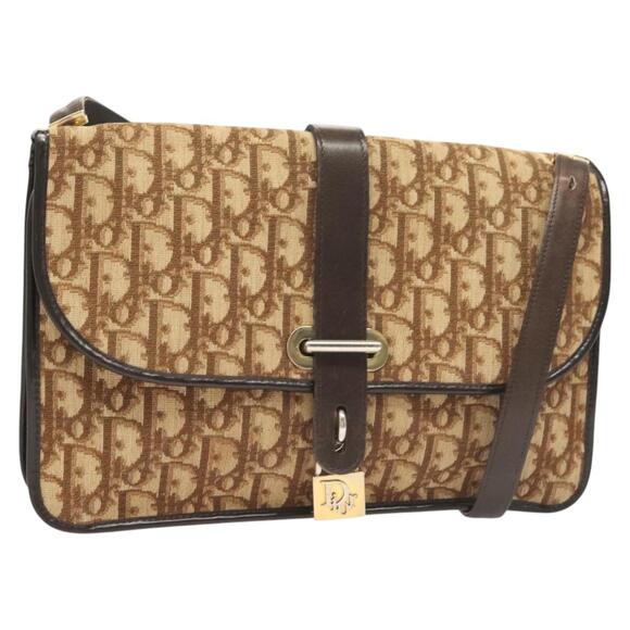 DIOR Trotter Canvas Shoulder Bag Brown Gold - Picture 1 of 12